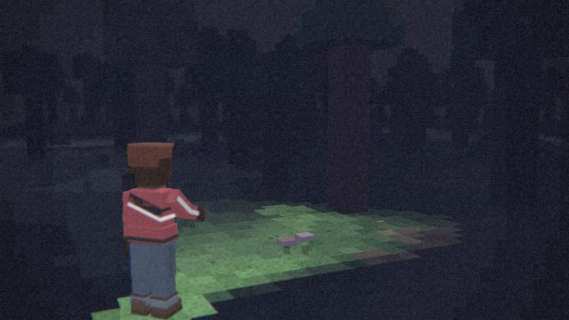 A wanderer alone in a patch of light at night, the dark forest all around