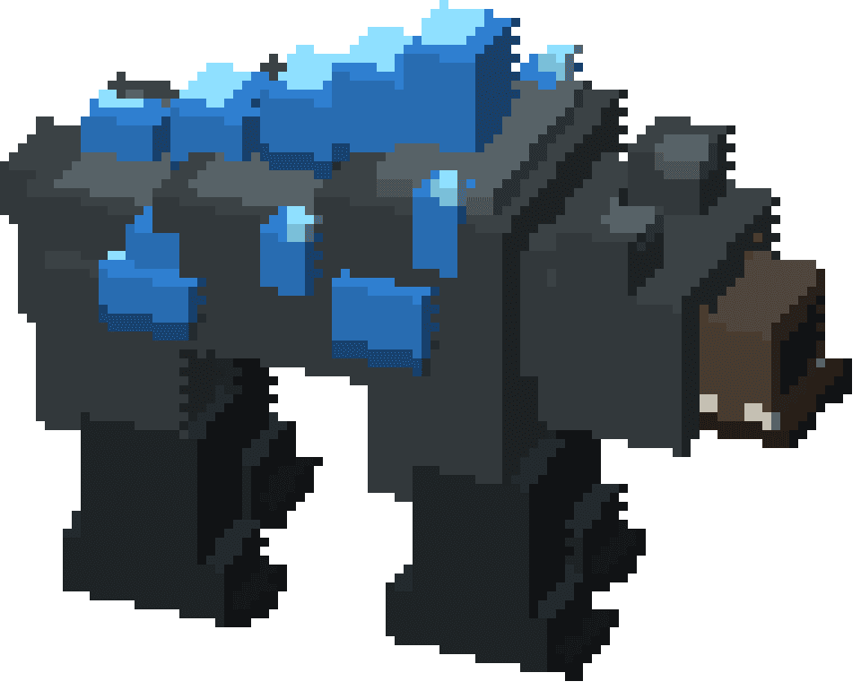 A shardback: a massive bear on all fours, humped at the shoulders and armoured in night-dark stone, with blue crystal growing out of the hump and down its spine