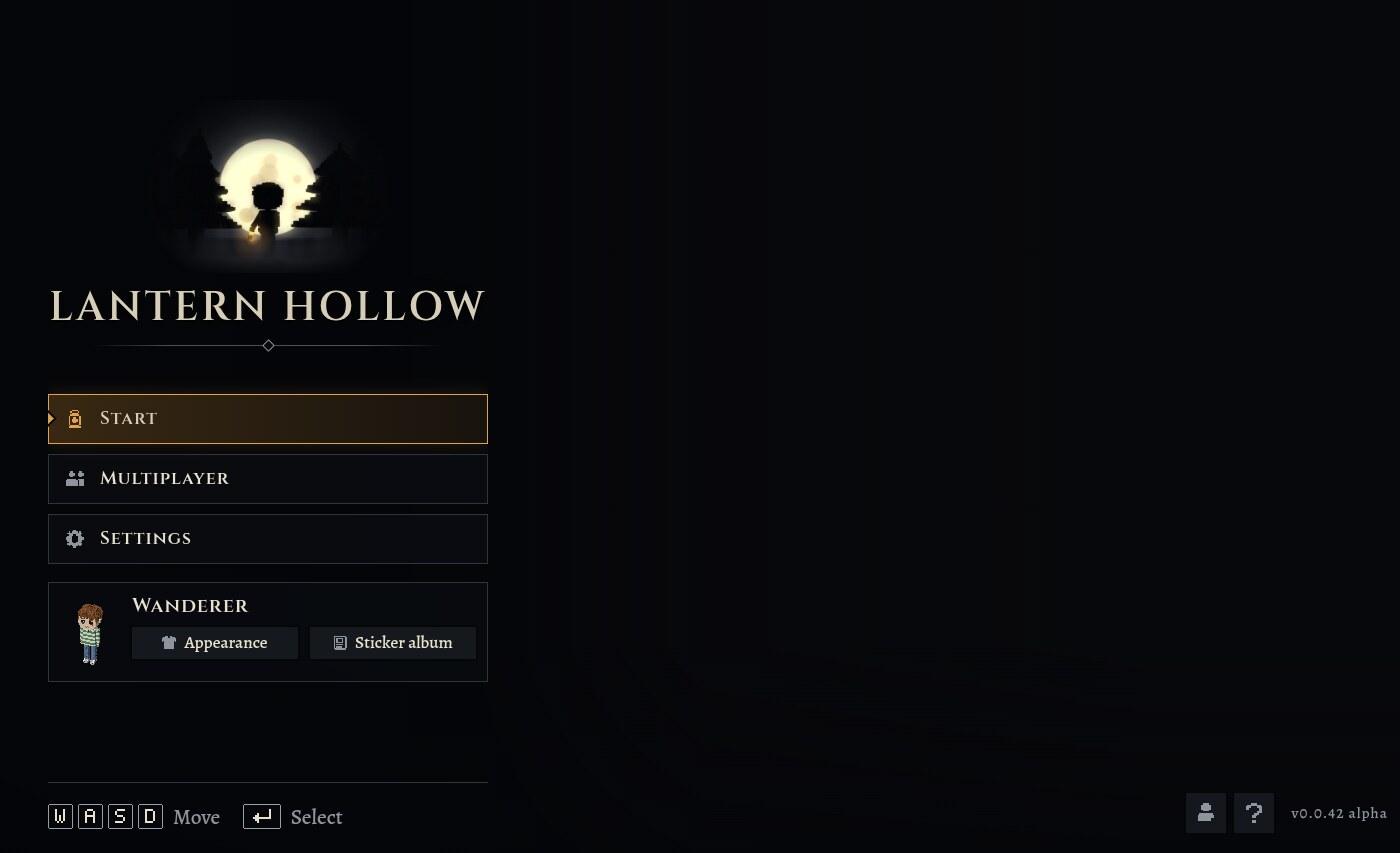 The Lantern Hollow title screen over the camp at night